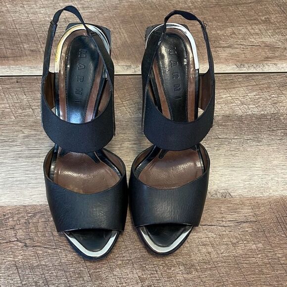 Marni Womens Block High‎ Heel Slingback Platform Sandals Black Size 37.5/7 - Picture 2 of 13